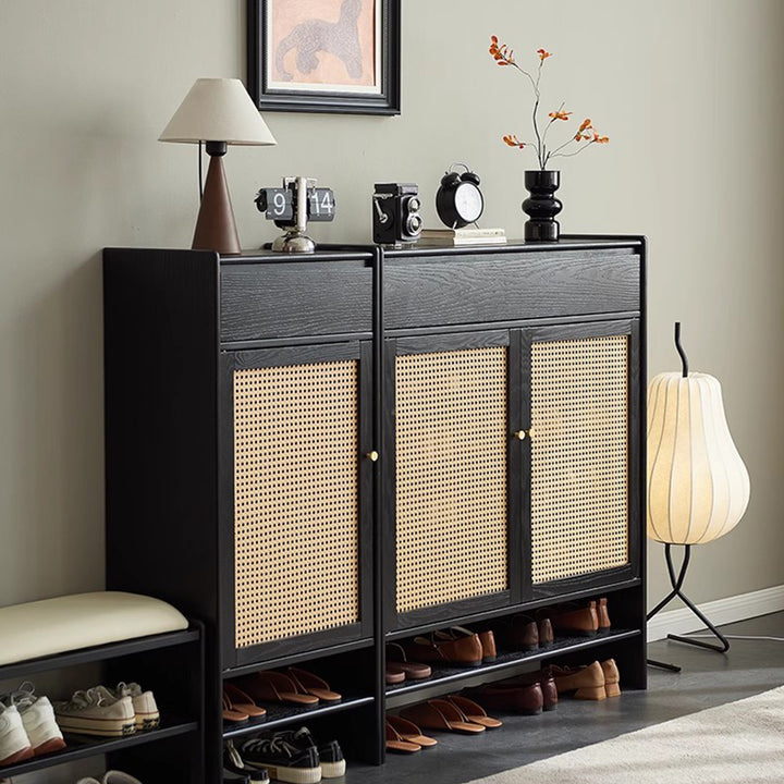 MAS-3313 Masdio Black Rattan Shoes Cabinet