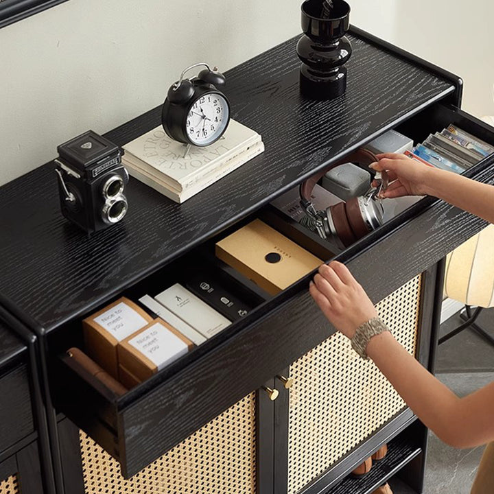 MAS-3313 Masdio Black Rattan Shoes Cabinet