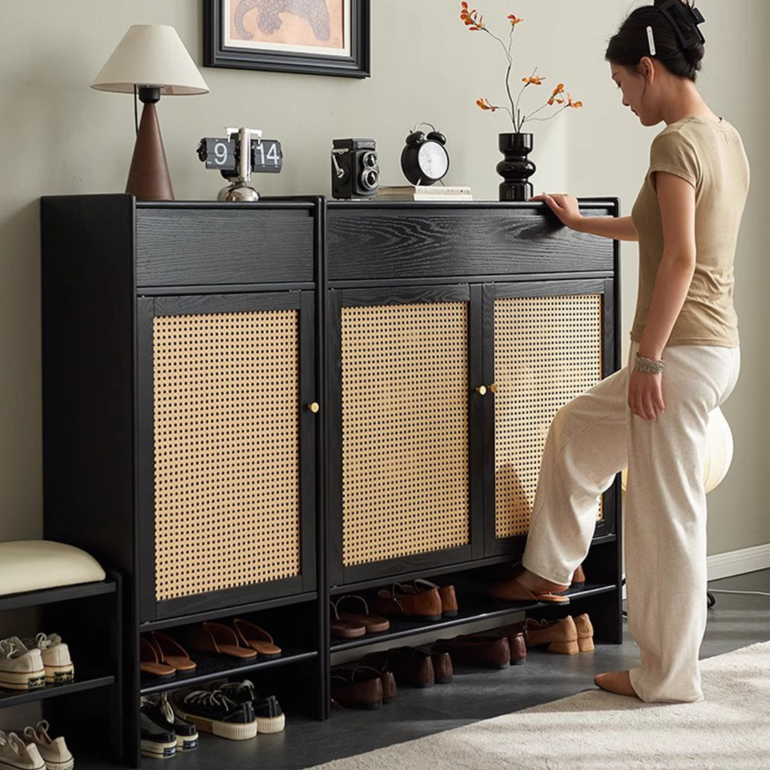 MAS-3313 Masdio Black Rattan Shoes Cabinet