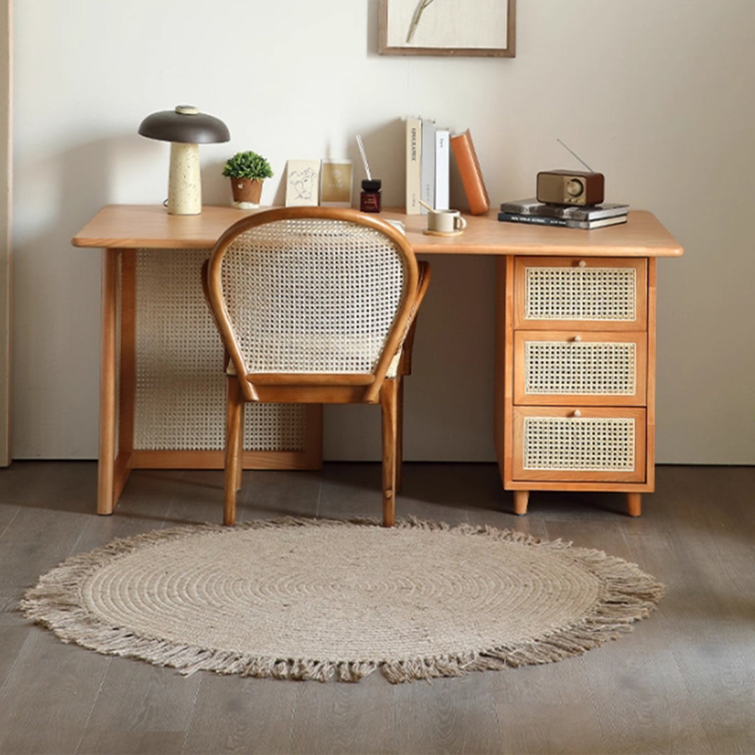 MAS-3314 Masdio Solid Ash Wood Rattan Study Table