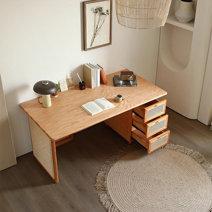 MAS-3314 Masdio Solid Ash Wood Rattan Study Table