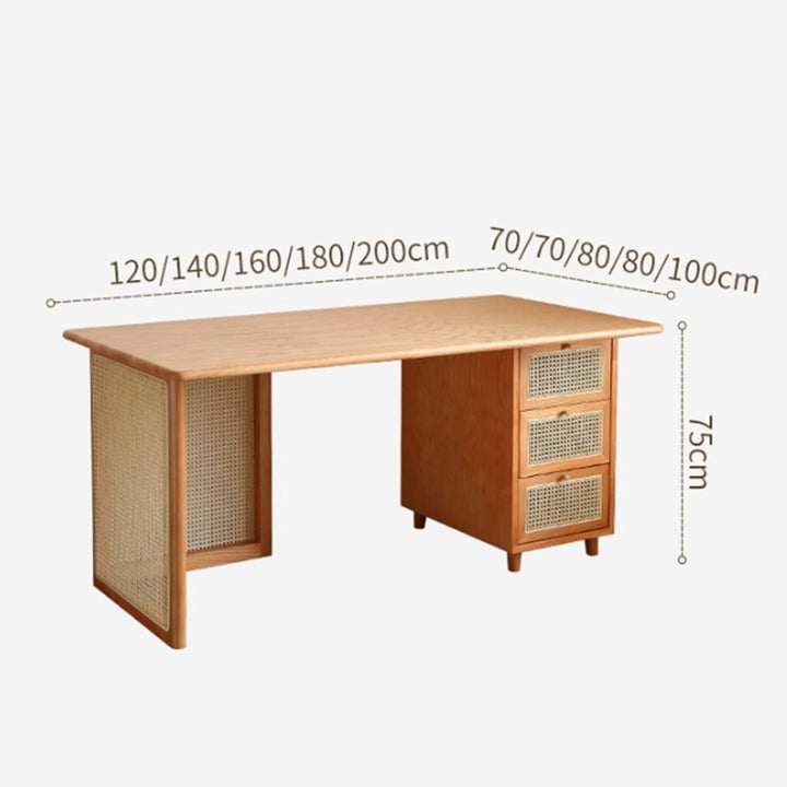 MAS-3314 Masdio Solid Ash Wood Rattan Study Table