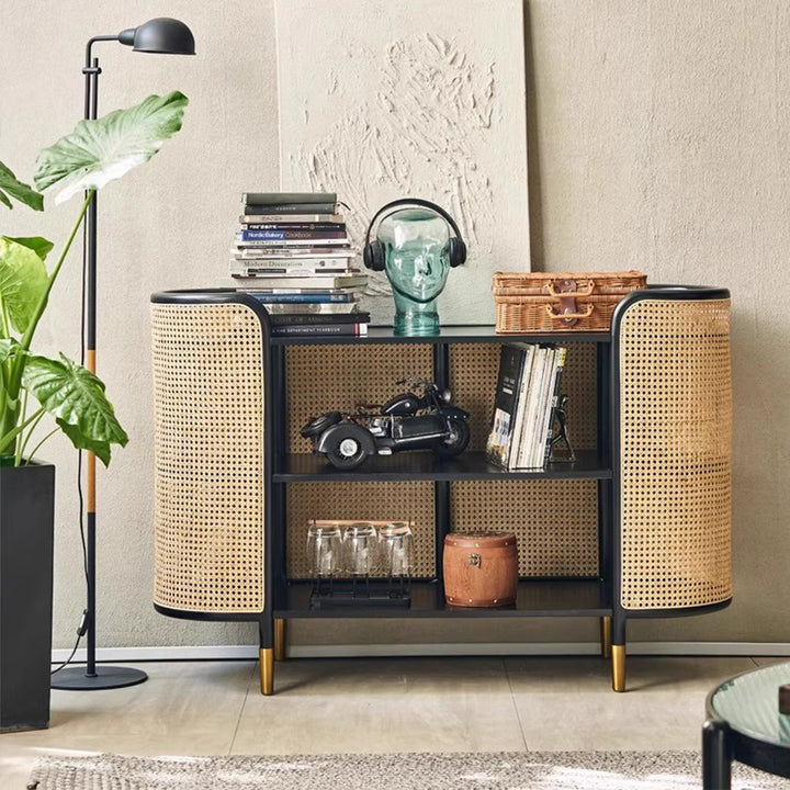 MAS-3318 Masdio Solid Ash Wood Rattan Display Cabinet