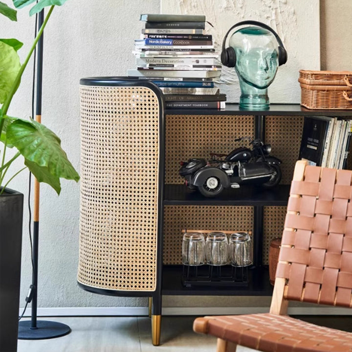 MAS-3318 Masdio Solid Ash Wood Rattan Display Cabinet