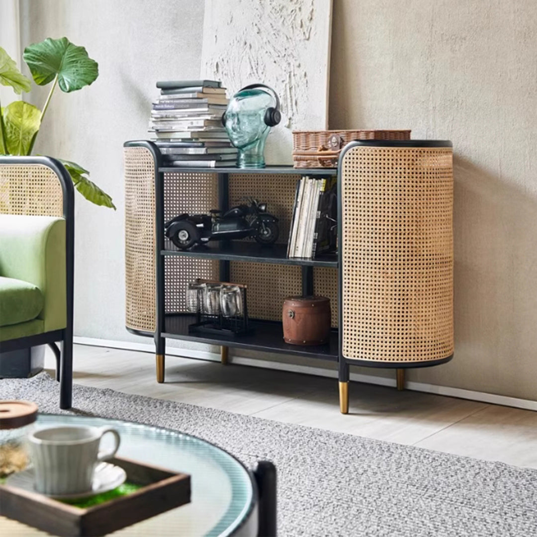 MAS-3318 Masdio Solid Ash Wood Rattan Display Cabinet