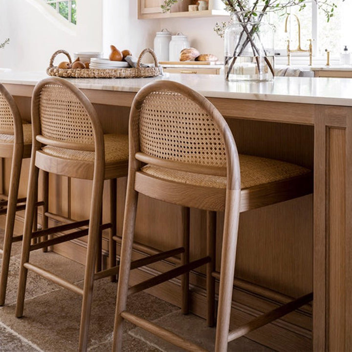 MAS-3321 Masdio Solid Ash Wood Rattan Bar Stool