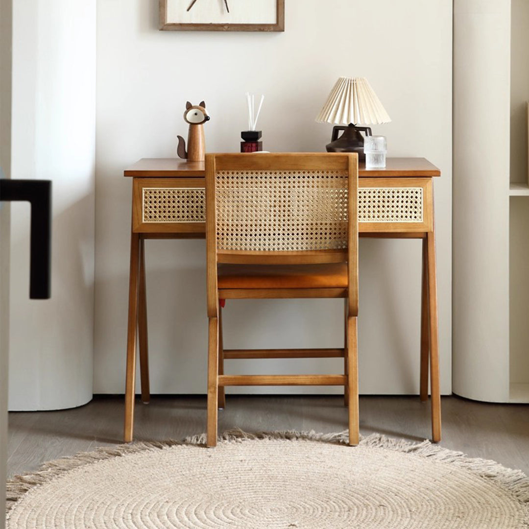 MAS-3323 Masdio Solid Wood Rattan Study Desk