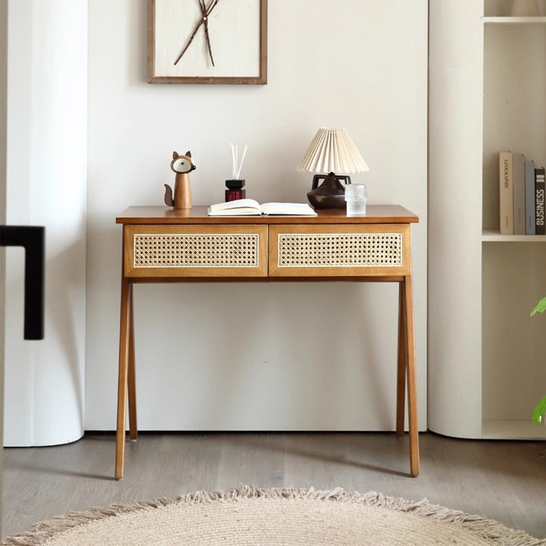 MAS-3323 Masdio Solid Wood Rattan Study Desk