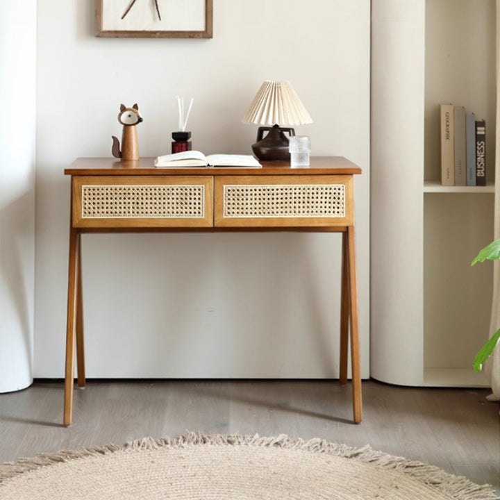 MAS-3323 Masdio Solid Wood Rattan Study Desk