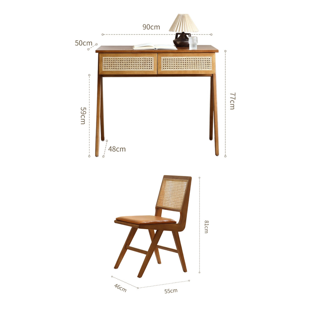 MAS-3323 Masdio Solid Wood Rattan Study Desk