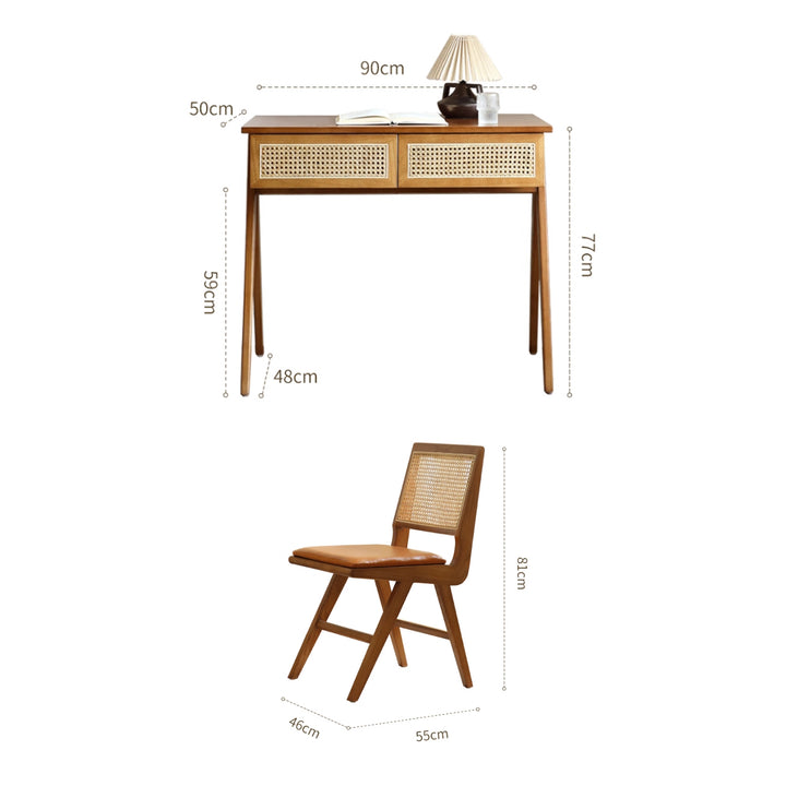 MAS-3323 Masdio Solid Wood Rattan Study Desk