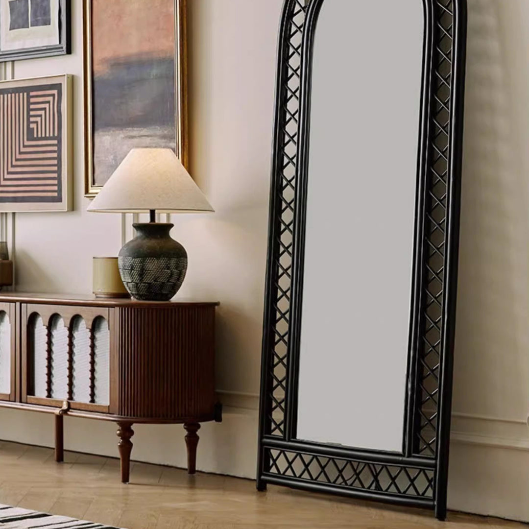 MAS-3329 Masdio Black Rattan Standing Mirror