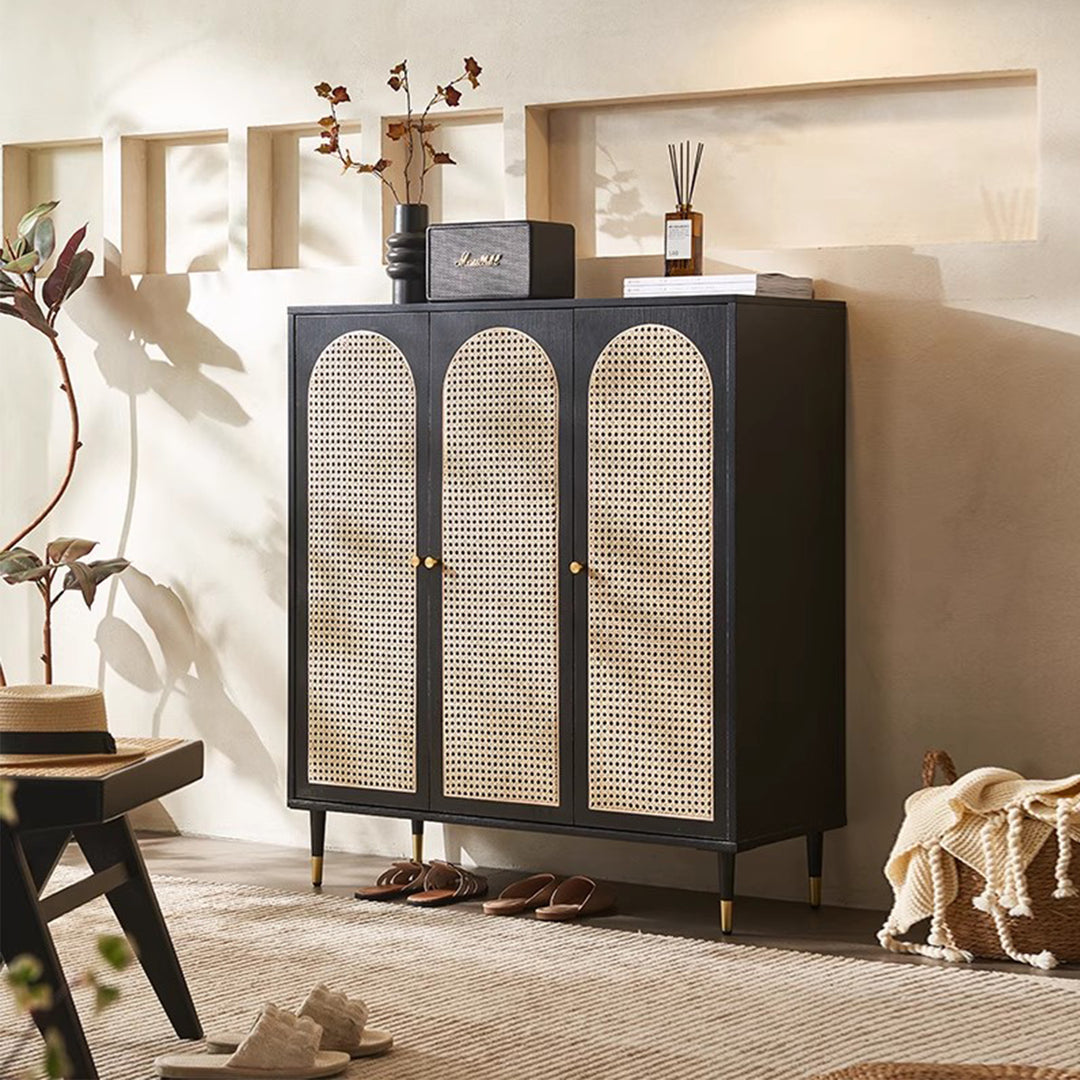 MAS-3333 Masdio Walnut Rattan Shoes Cabinet