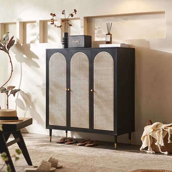 MAS-3333 Masdio Walnut Rattan Shoes Cabinet