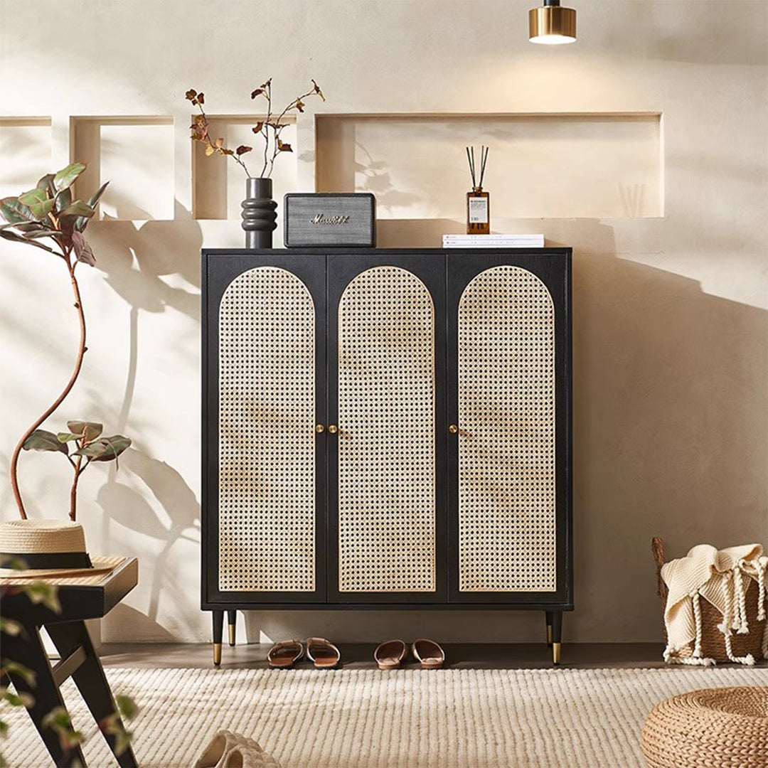 MAS-3333 Masdio Walnut Rattan Shoes Cabinet