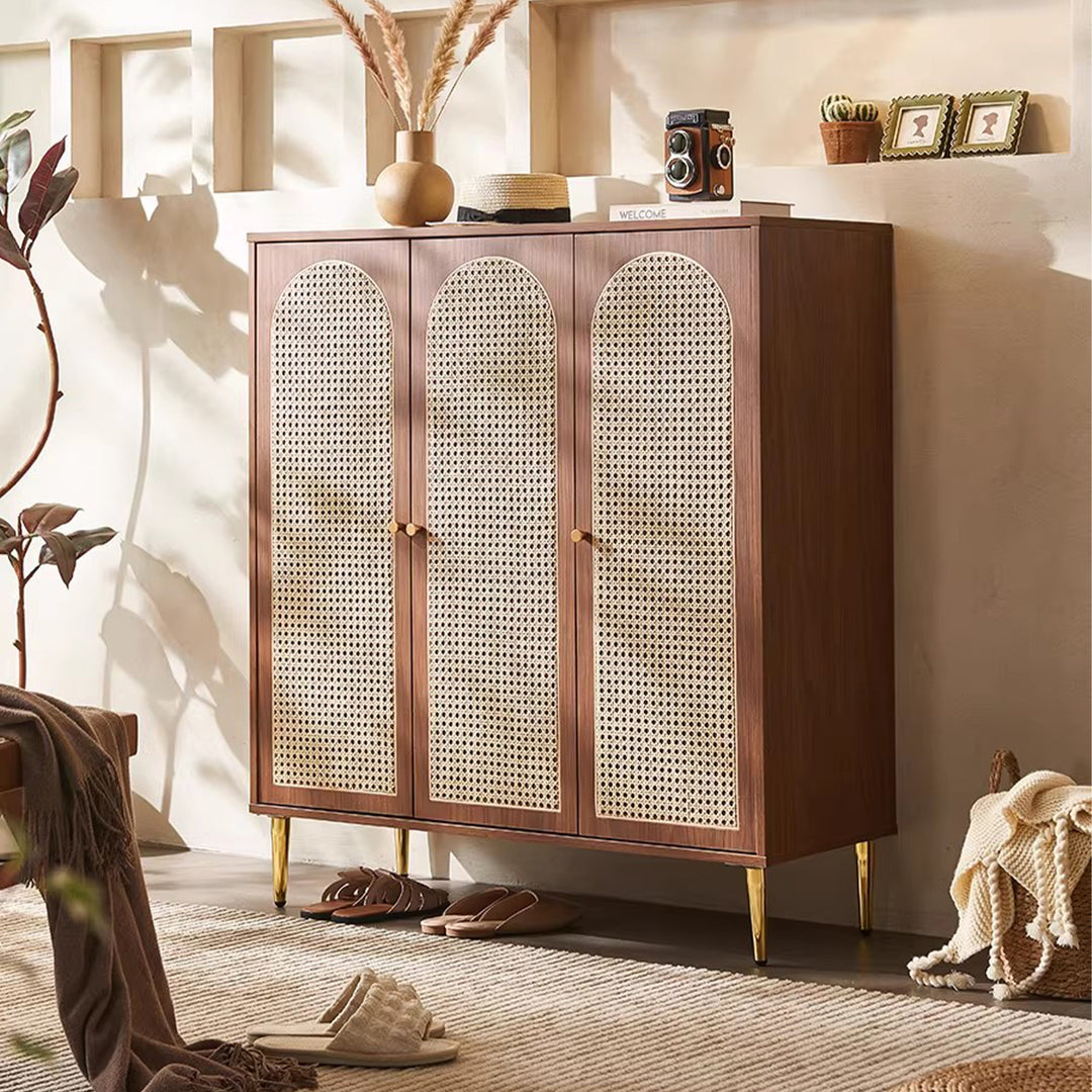MAS-3333 Masdio Walnut Rattan Shoes Cabinet