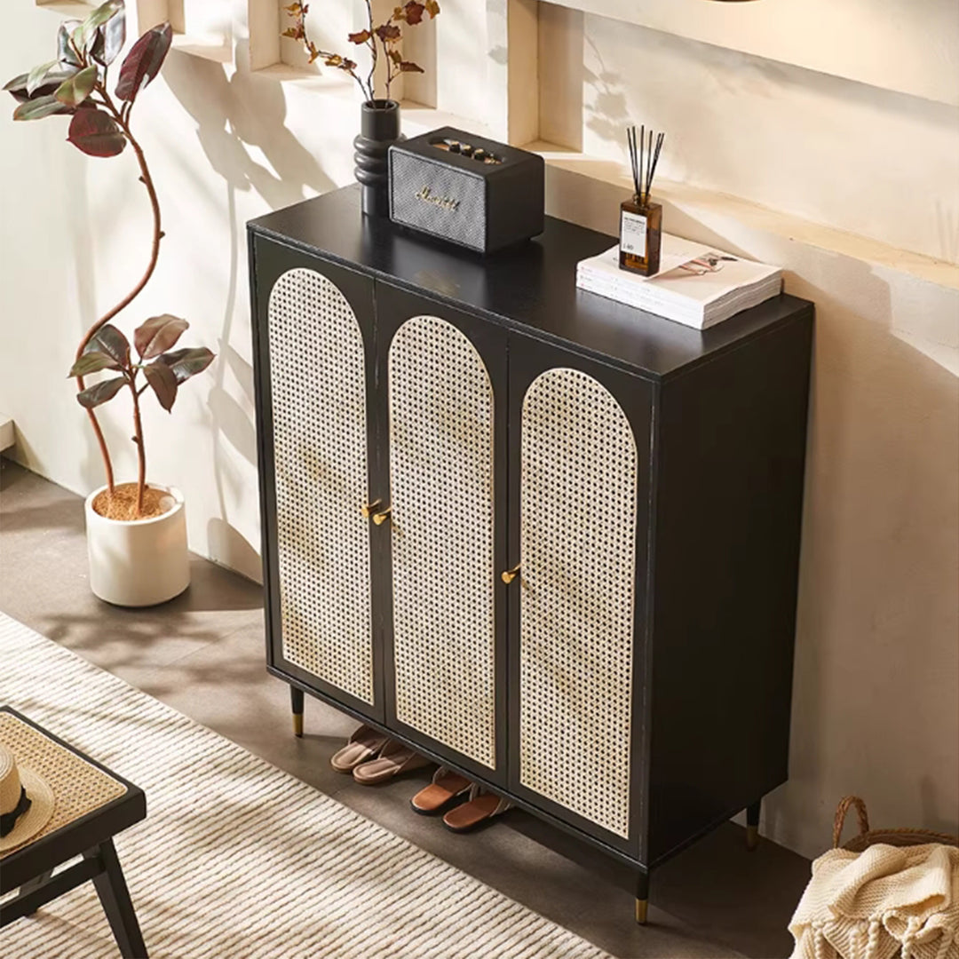 MAS-3333 Masdio Walnut Rattan Shoes Cabinet