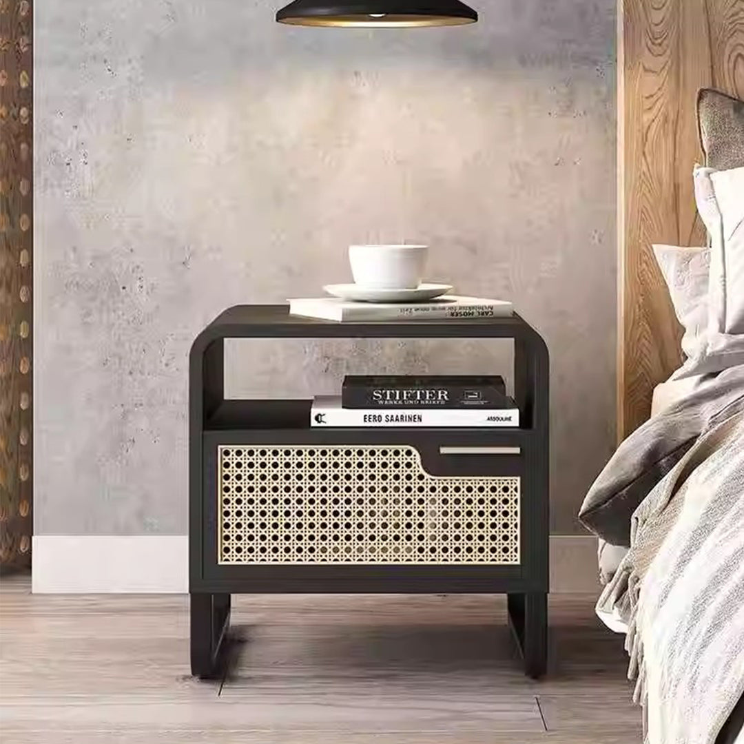 MAS-3335 Masdio Black Rattan Solid Ash Wood Side Table