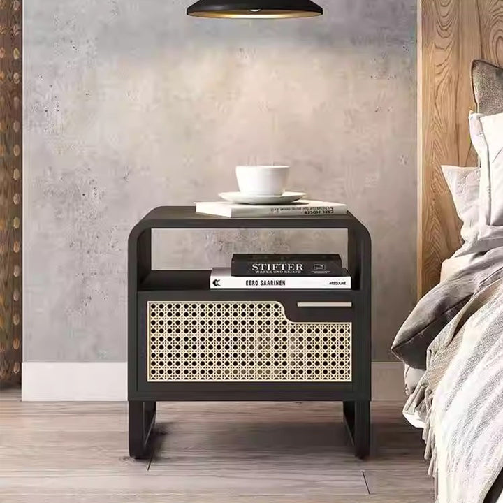 MAS-3335 Masdio Black Rattan Solid Ash Wood Side Table