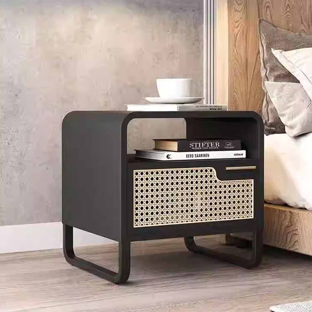MAS-3335 Masdio Black Rattan Solid Ash Wood Side Table