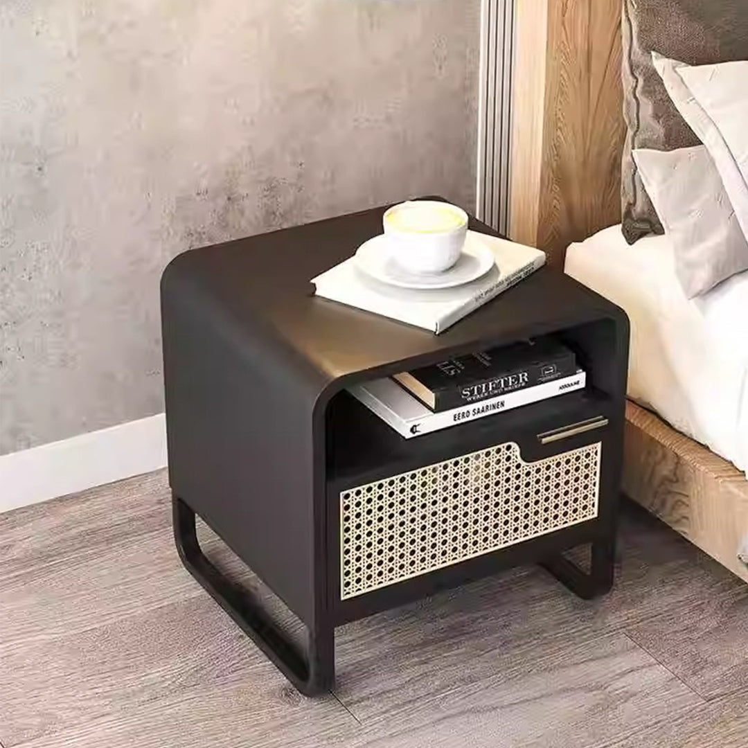 MAS-3335 Masdio Black Rattan Solid Ash Wood Side Table