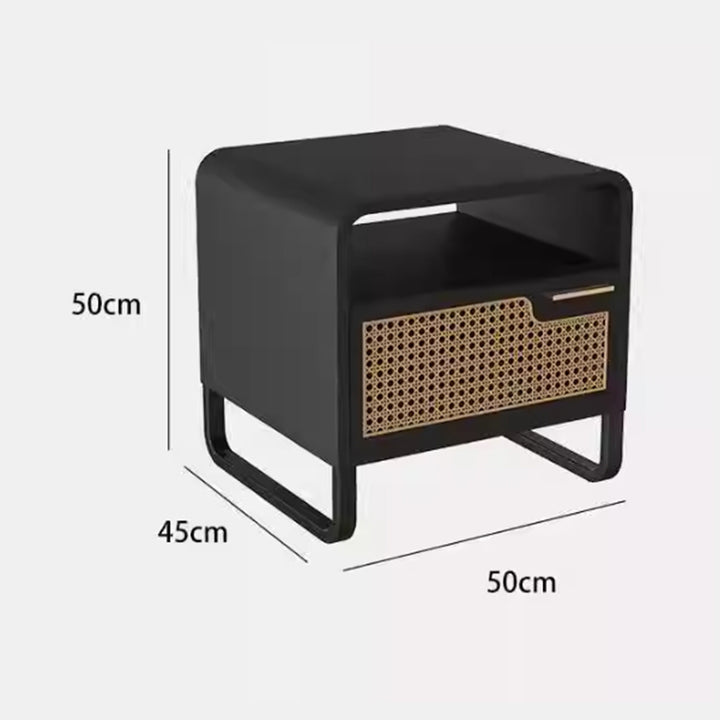 MAS-3335 Masdio Black Rattan Solid Ash Wood Side Table