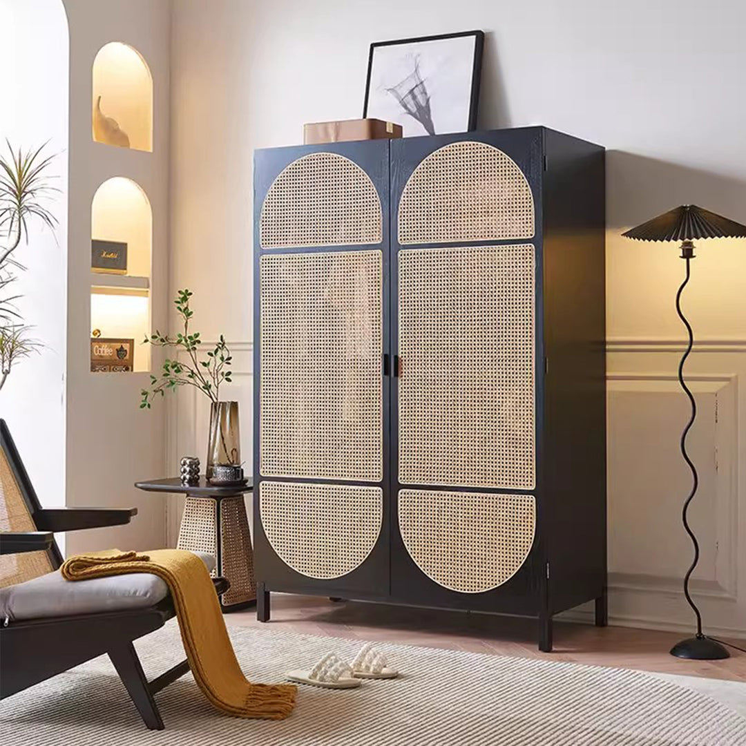 MAS-3336 Masdio Black Rattan Solid Ash Wood Wardrobe