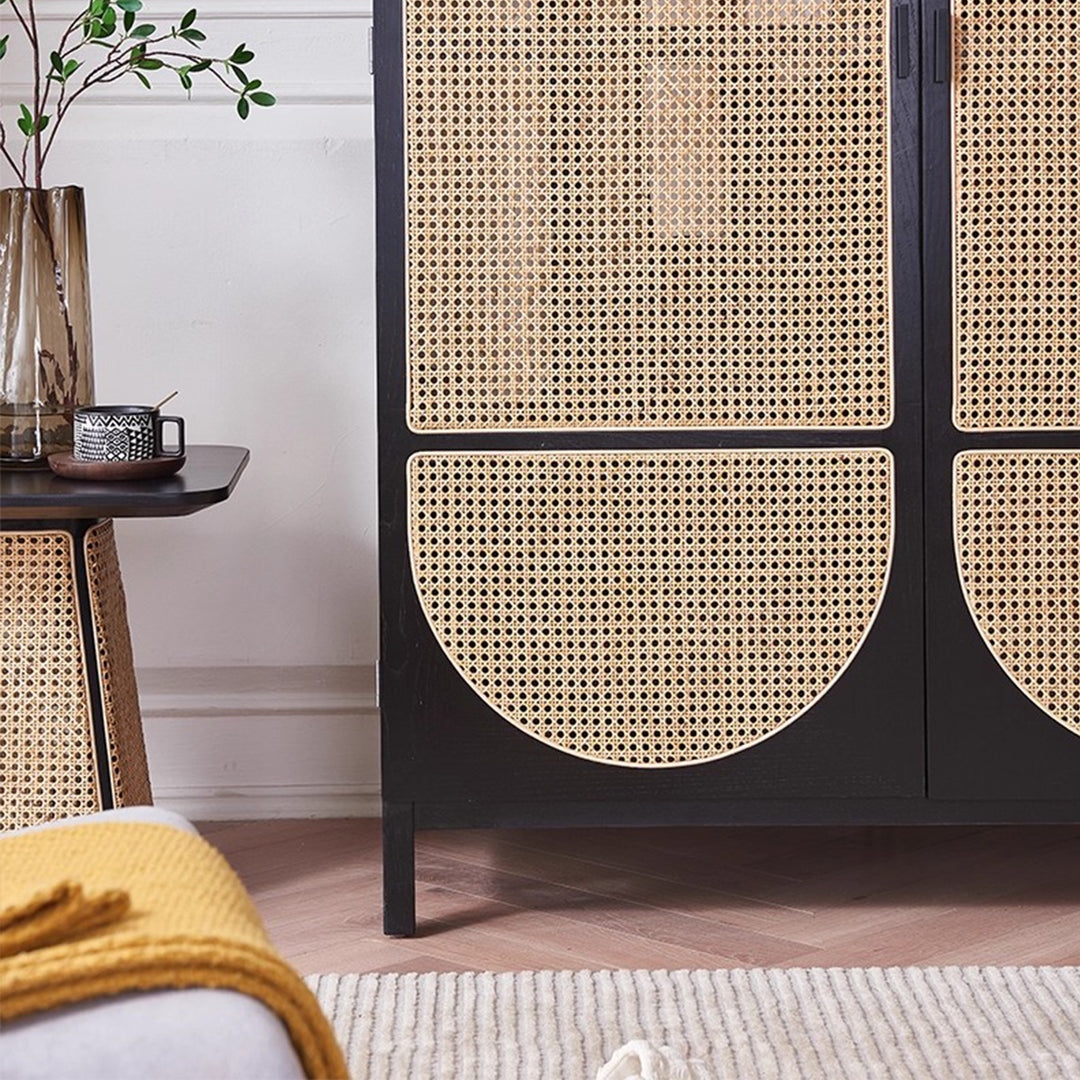 MAS-3336 Masdio Black Rattan Solid Ash Wood Wardrobe