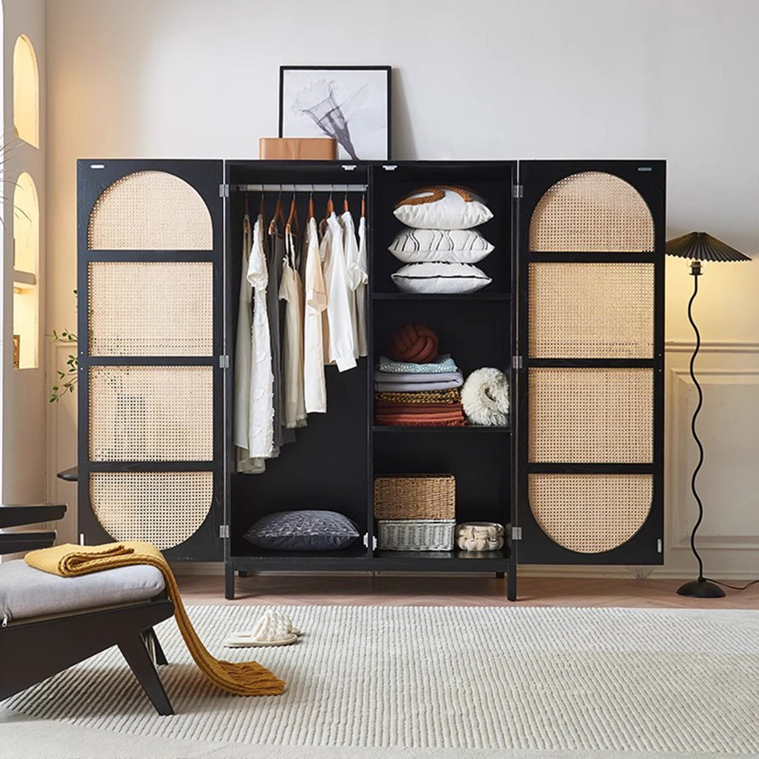 MAS-3336 Masdio Black Rattan Solid Ash Wood Wardrobe