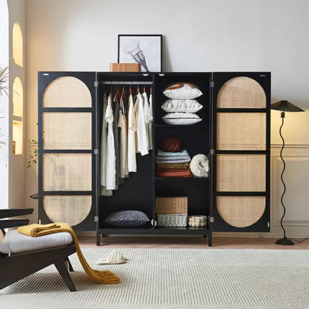 MAS-3336 Masdio Black Rattan Solid Ash Wood Wardrobe