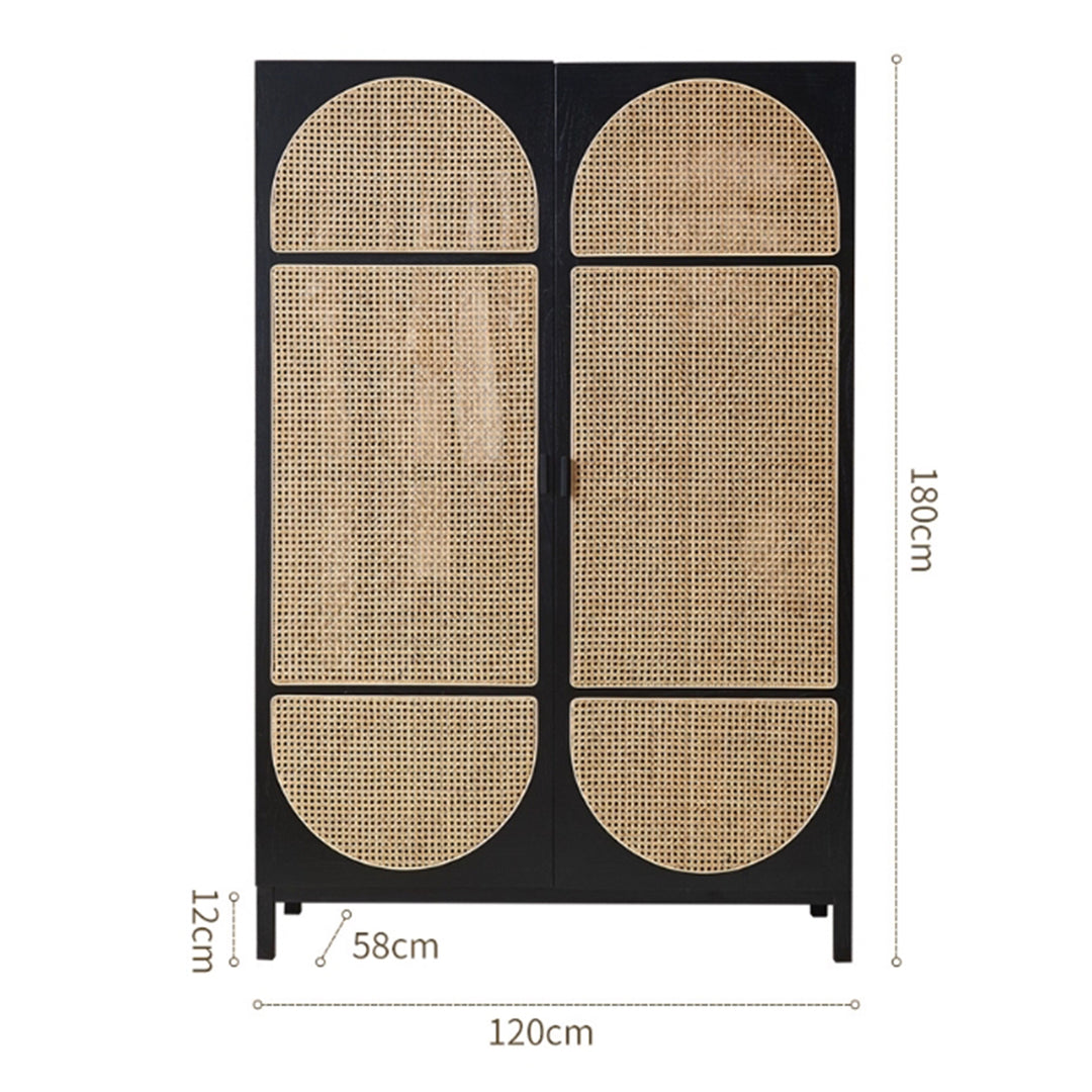 MAS-3336 Masdio Black Rattan Solid Ash Wood Wardrobe