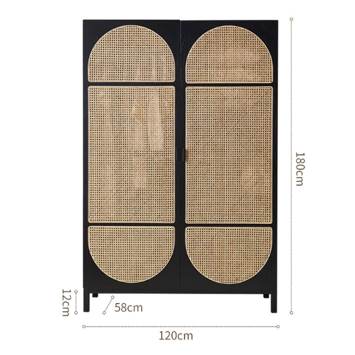 MAS-3336 Masdio Black Rattan Solid Ash Wood Wardrobe