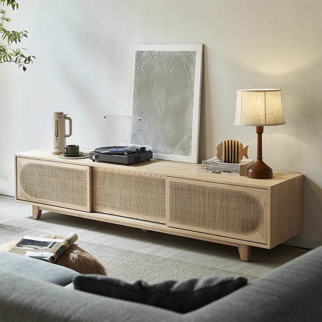 MAS-3337 Masdio Solid Ash Wood Rattan TV Console
