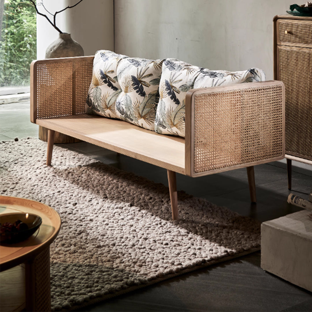 MAS-3338 Masdio Solid Ash Wood Rattan Sofa