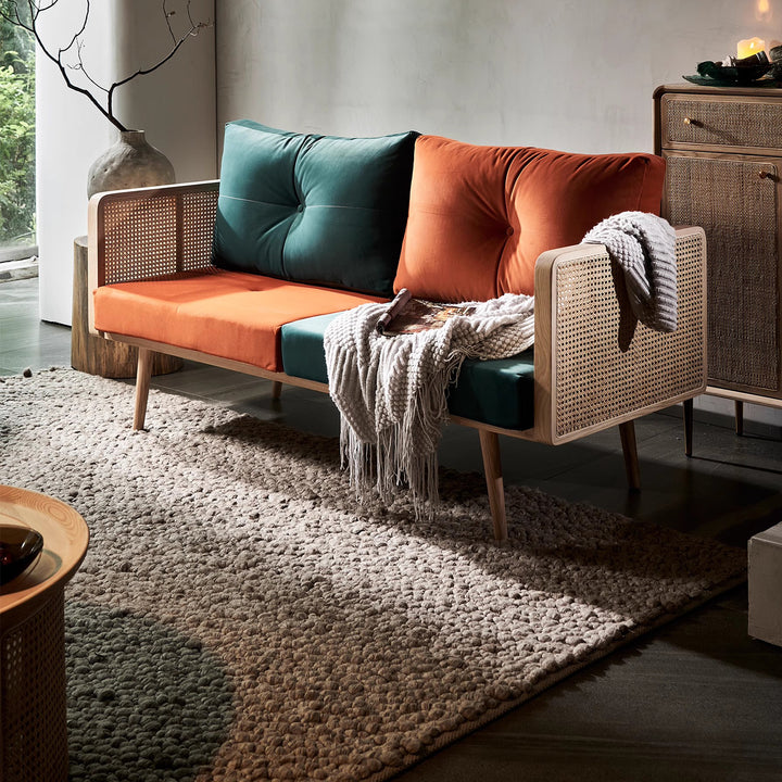 MAS-3338 Masdio Solid Ash Wood Rattan Sofa