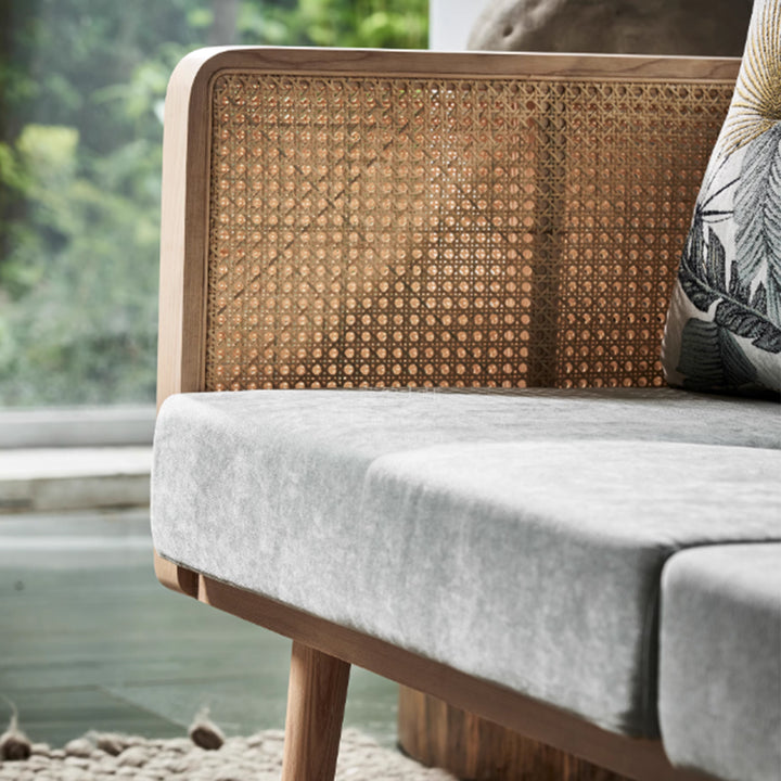 MAS-3338 Masdio Solid Ash Wood Rattan Sofa