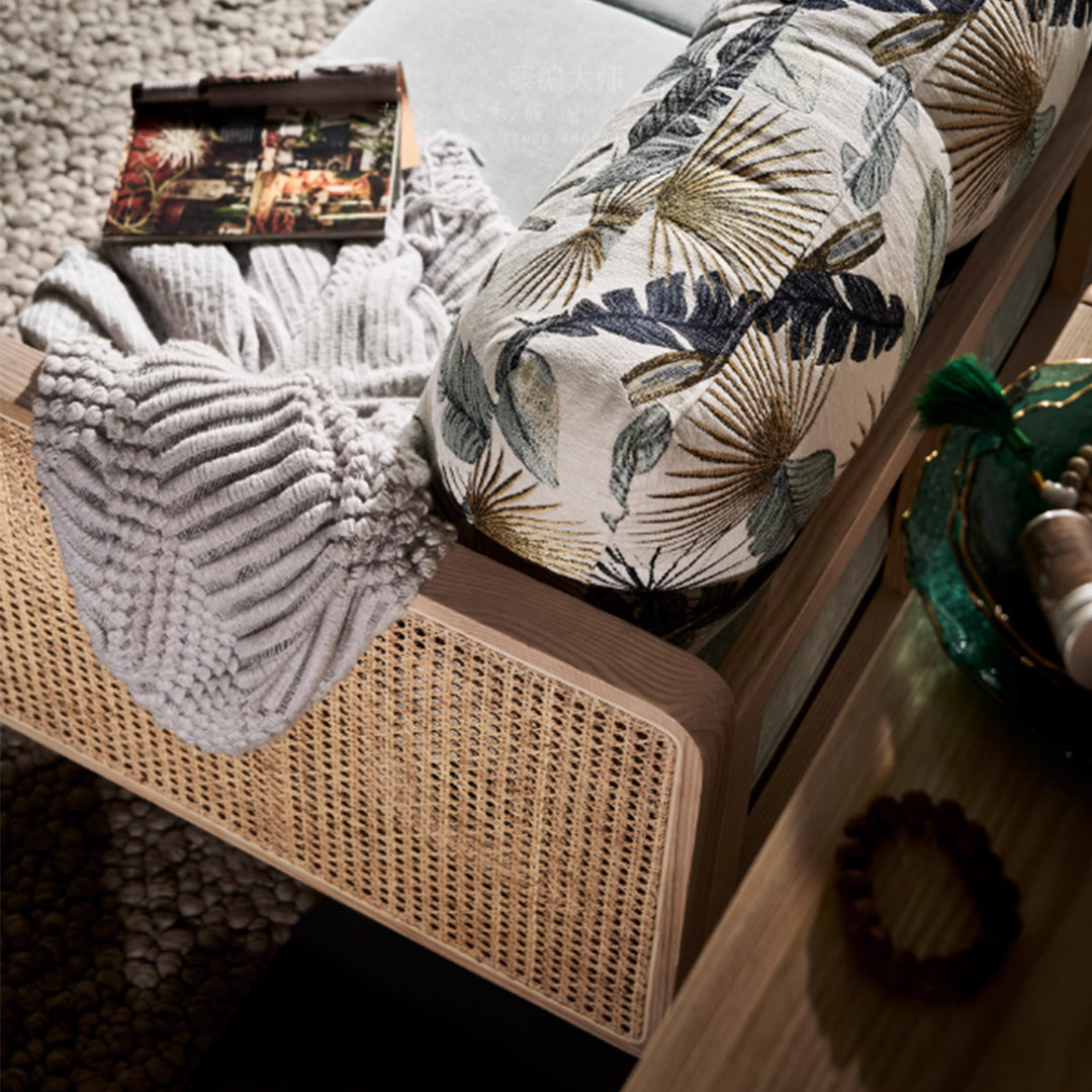 MAS-3338 Masdio Solid Ash Wood Rattan Sofa