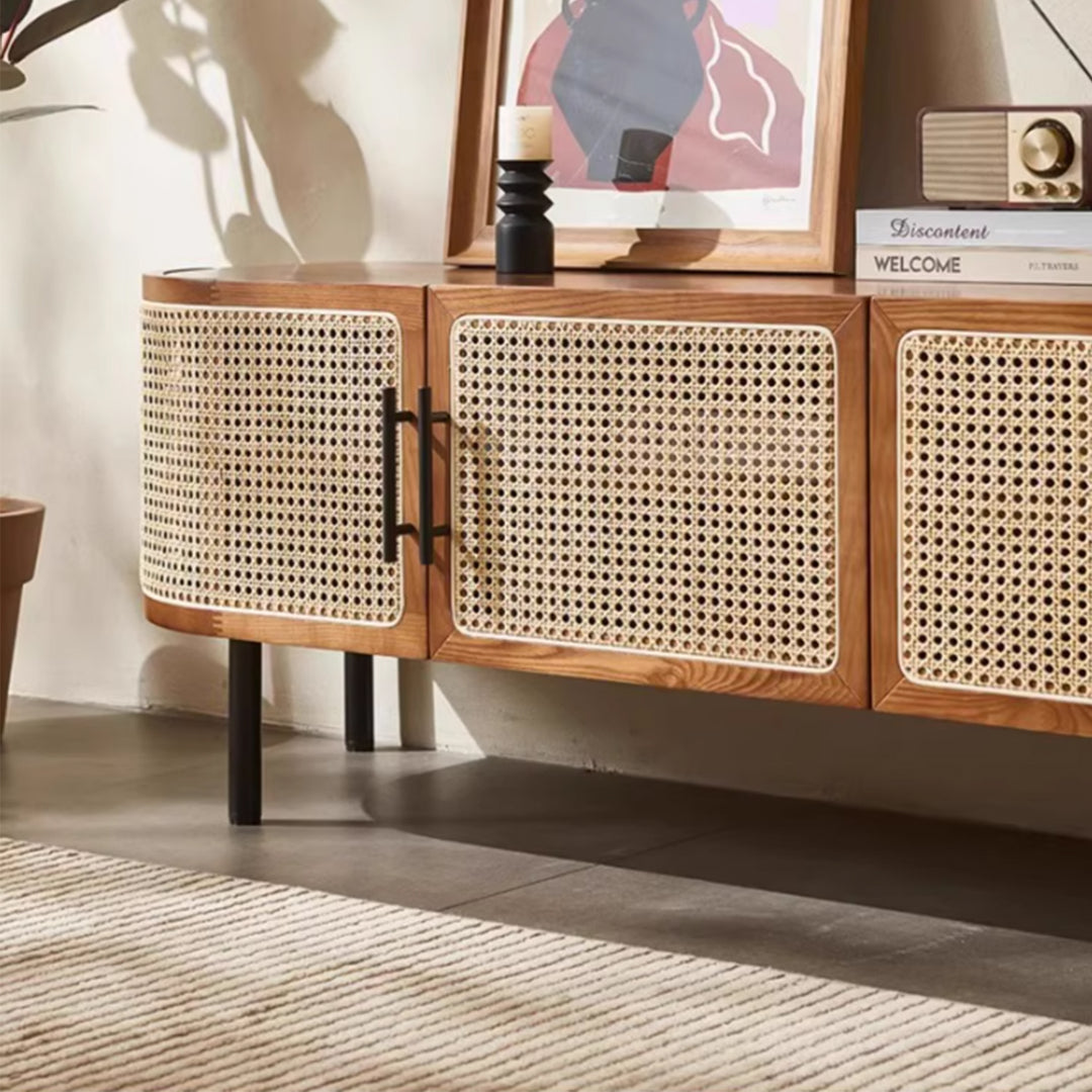MAS-3352 Masdio Solid Ash Wood Rattan Tv Console