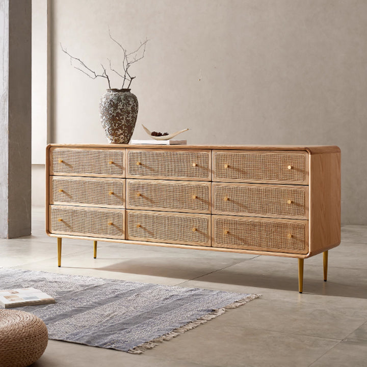 MAS-3354 Masdio Solid Ash Wood Rattan Chest of Drawers