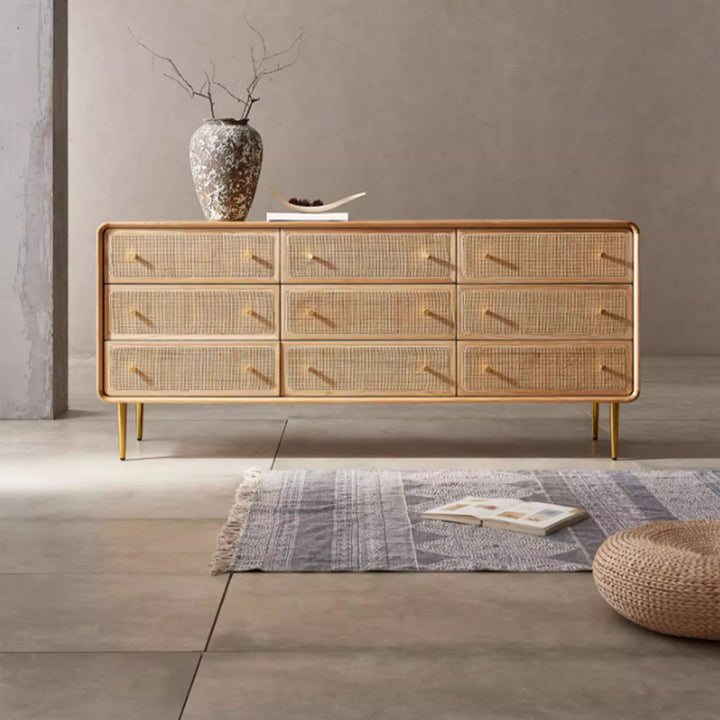 MAS-3354 Masdio Solid Ash Wood Rattan Chest of Drawers