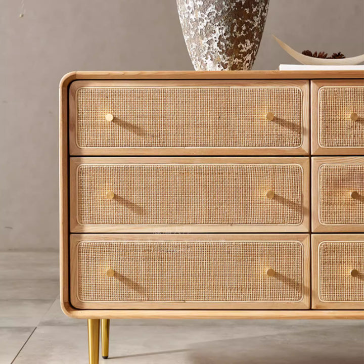 MAS-3354 Masdio Solid Ash Wood Rattan Chest of Drawers