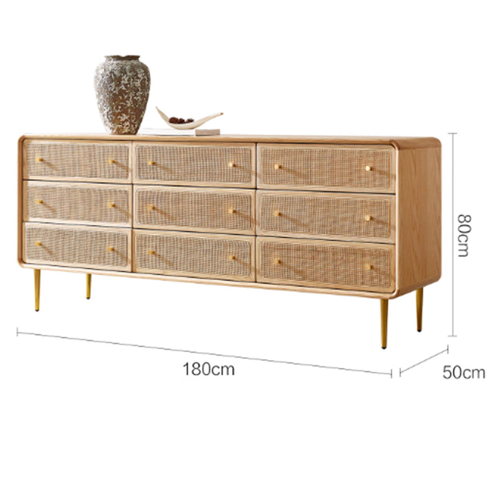 MAS-3354 Masdio Solid Ash Wood Rattan Chest of Drawers