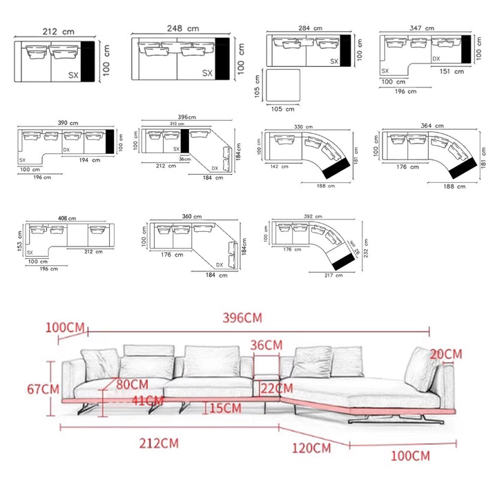 MAS-3824 Masdio Modern Curved Fabric Sofa