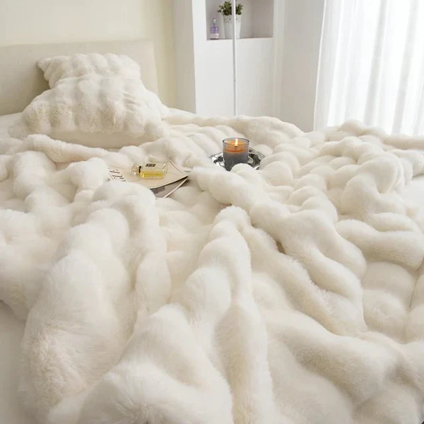 Rabbit Faux-Fur Blanket Throw Masdio