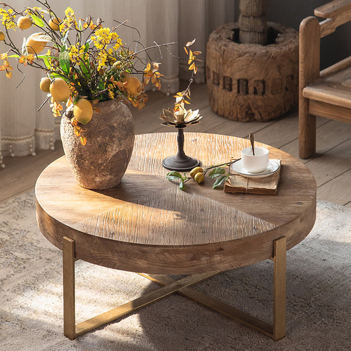 MAS-1245 Masdio Rustic Farmhouse Round Coffee Table Present Them