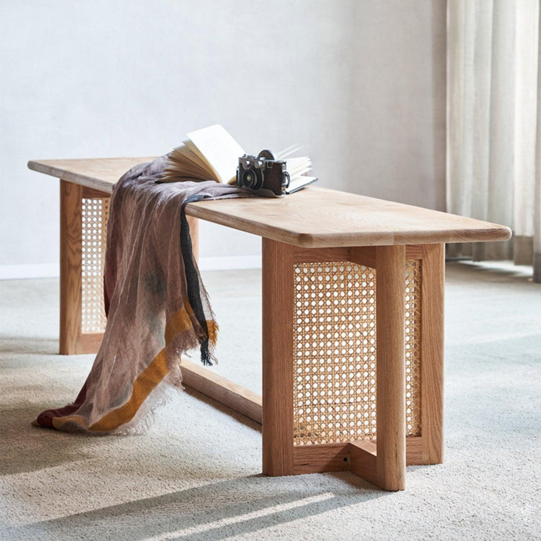 Presenthem solid wood rattan dining table/bench - Present Them