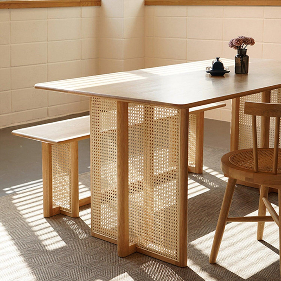 Presenthem solid wood rattan dining table/bench - Present Them