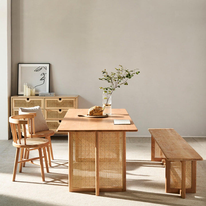 Presenthem solid wood rattan dining table/bench - Present Them