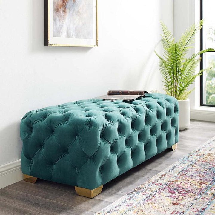 Presenthem Velvet Tufted Ottoman Bench - Present Them