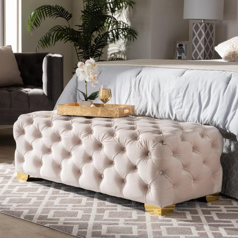 Presenthem Velvet Tufted Ottoman Bench - Present Them